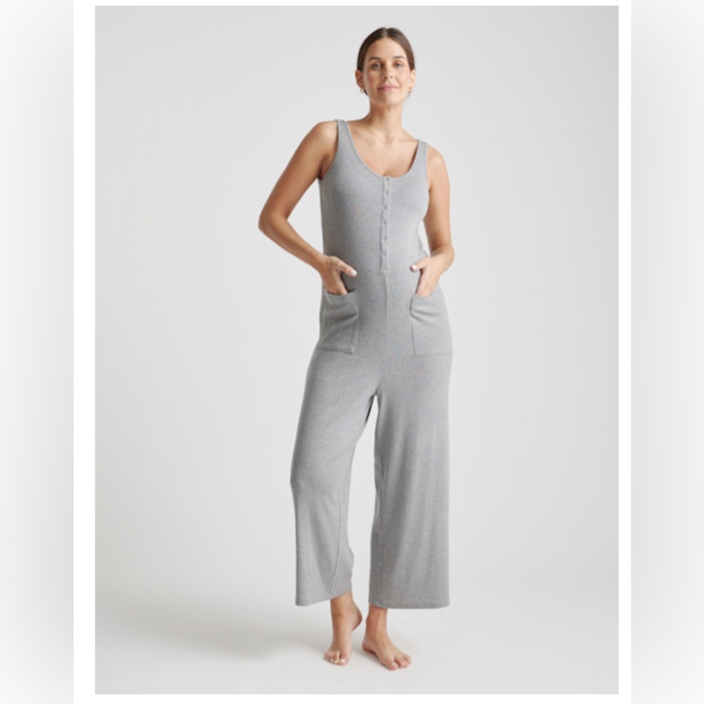Quince Light Gray Ribbed Jumpsuit